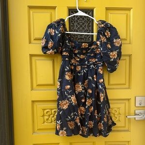 Abercrombie & Fitch Navy Floral Puff Sleeve Dress